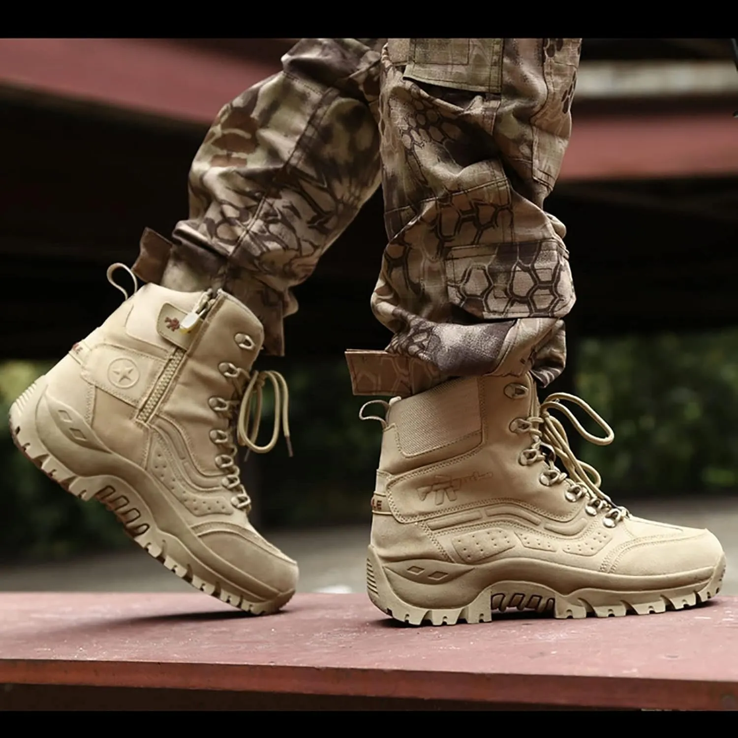 Men's Ultralight Tactical Boots, Comfort Breathable Waterproof Rubber Cushioning Outsole Hiking Shoes, for Outdoor Lace-up Sports Durable Military Boots