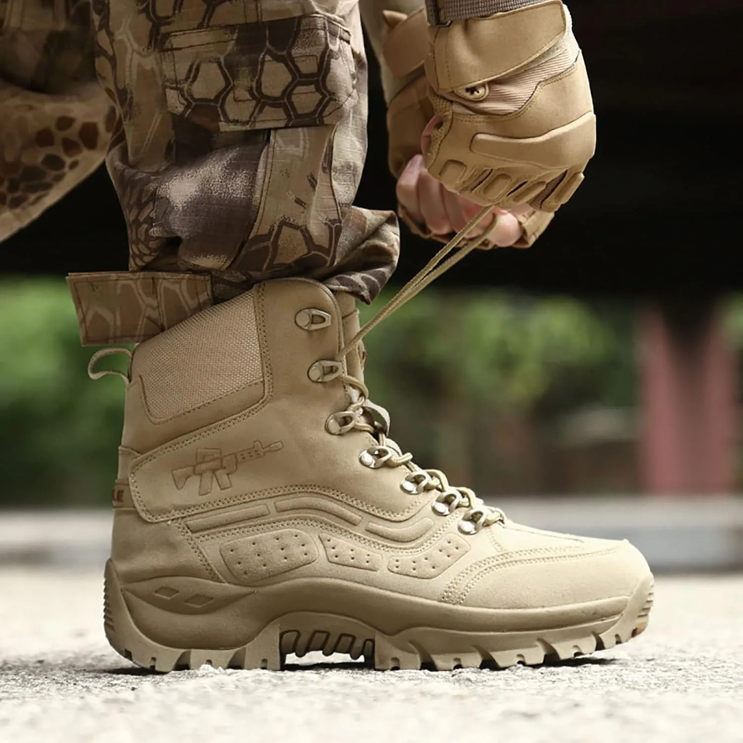 Men's Ultralight Tactical Boots, Comfort Breathable Waterproof Rubber Cushioning Outsole Hiking Shoes, for Outdoor Lace-up Sports Durable Military Boots