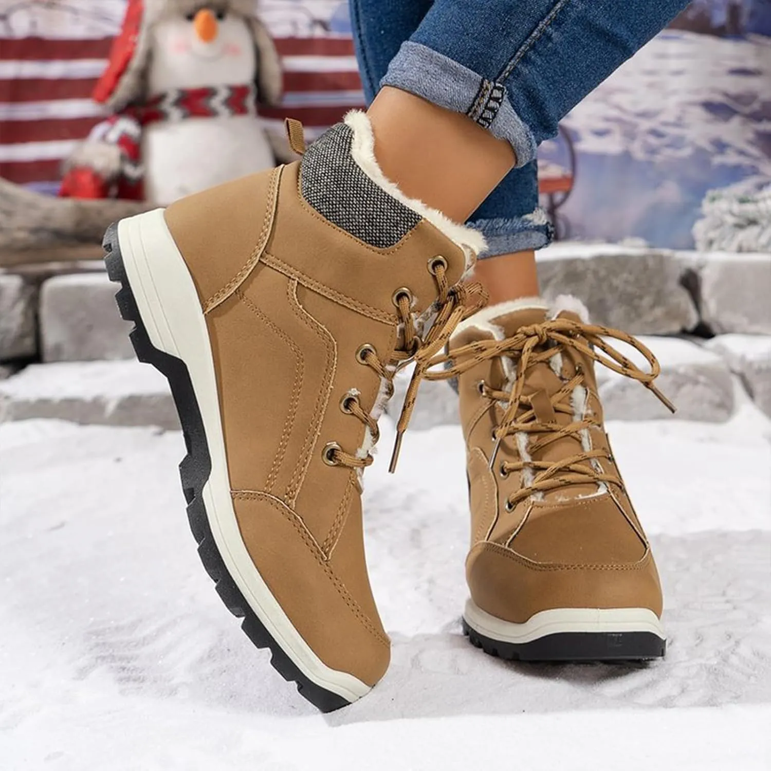 Men's Winter Snow Boots Waterproof Hiking Booties Warm Fur Lined Winter Boot Non-Slip Outdoor Ankle Shoes