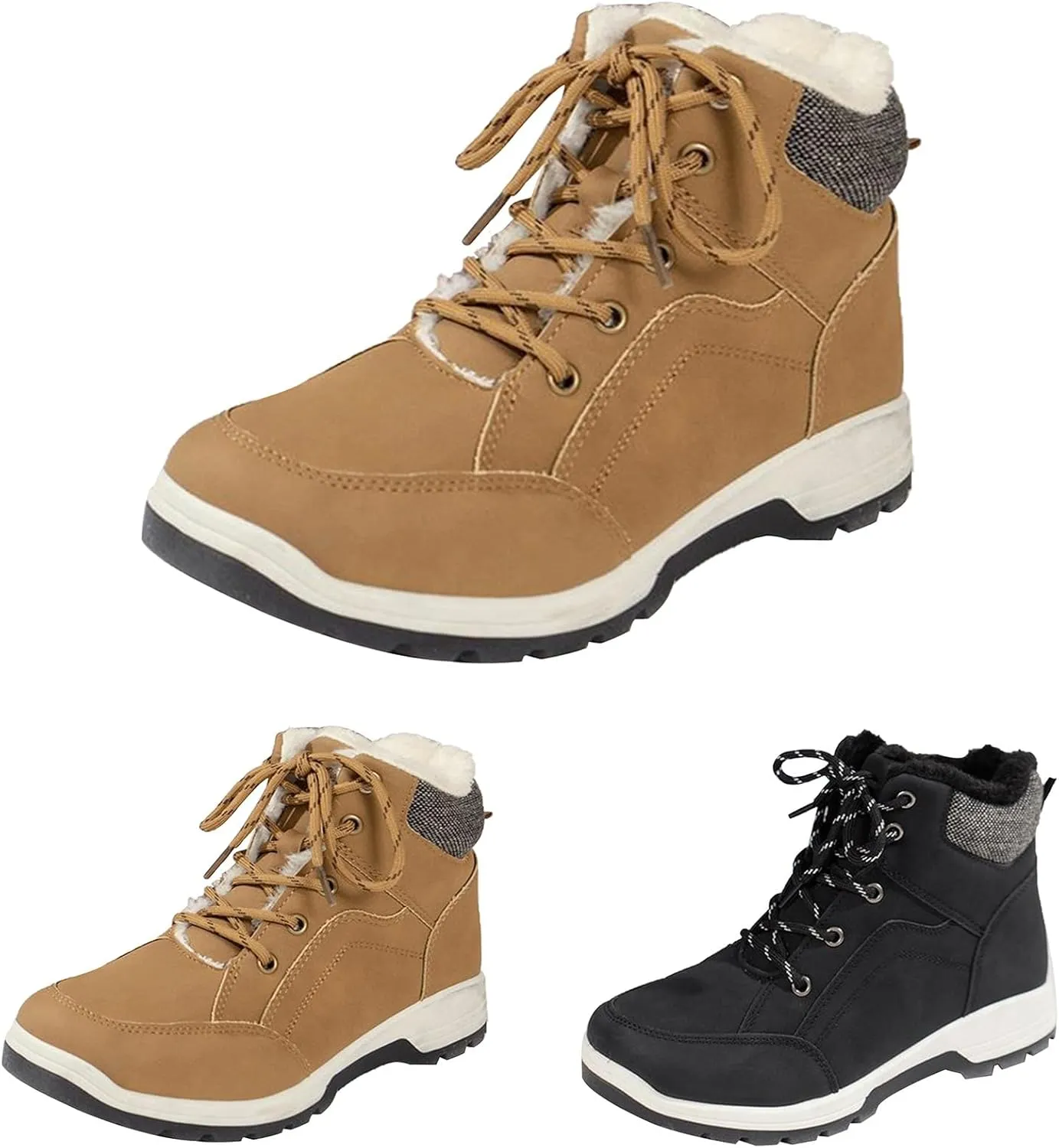 Men's Winter Snow Boots Waterproof Hiking Booties Warm Fur Lined Winter Boot Non-Slip Outdoor Ankle Shoes