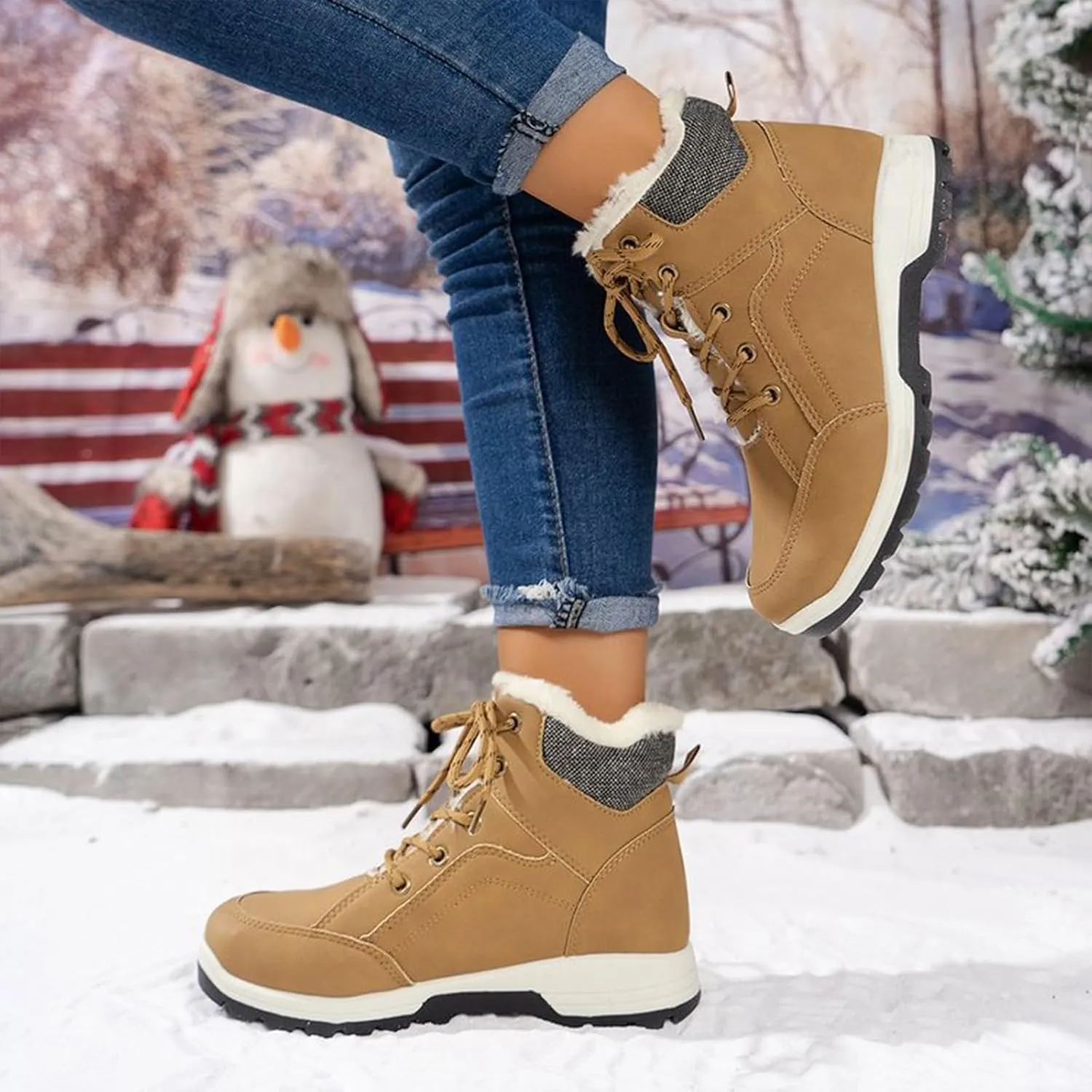 Men's Winter Snow Boots Waterproof Hiking Booties Warm Fur Lined Winter Boot Non-Slip Outdoor Ankle Shoes
