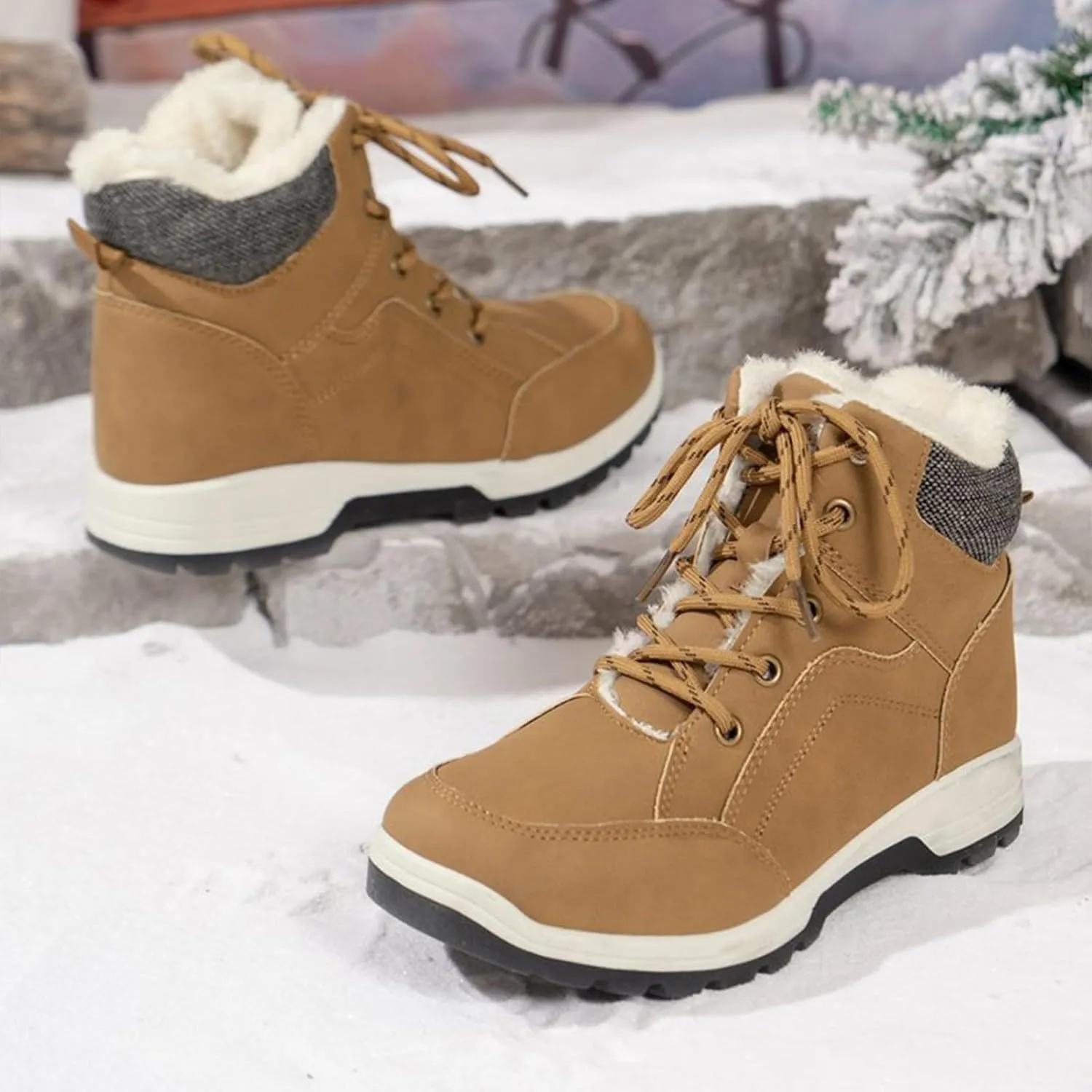 Men's Winter Snow Boots Waterproof Hiking Booties Warm Fur Lined Winter Boot Non-Slip Outdoor Ankle Shoes