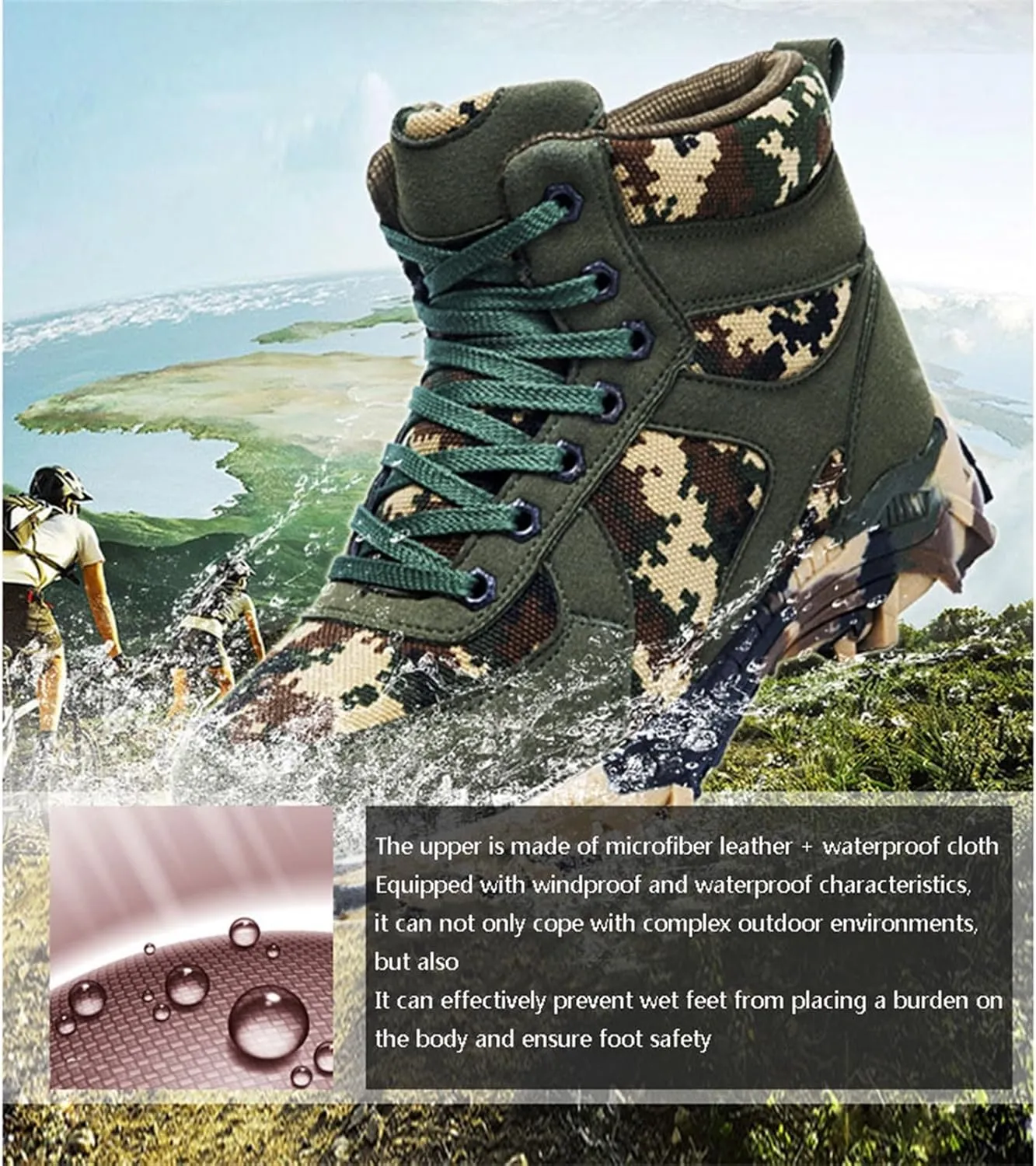Men's Winter Waterproof Snow Boots, Mens Camouflage Waterproof Fur Lined Winter Hiking Snow Boot, Warm Anti Slip Comfortable Lace up Ankle Boots, for Hiking, Walking, Camping, Athletic