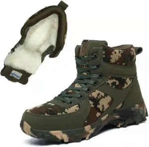 Men's Winter Waterproof Snow Boots, Mens Camouflage Waterproof Fur Lined Winter Hiking Snow Boot, Warm Anti Slip Comfortable Lace up Ankle Boots, for Hiking, Walking, Camping, Athletic