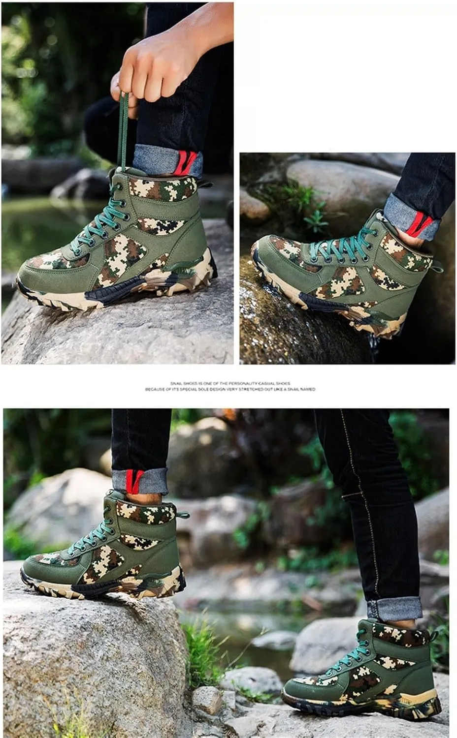 Men's Winter Waterproof Snow Boots, Mens Camouflage Waterproof Fur Lined Winter Hiking Snow Boot, Warm Anti Slip Comfortable Lace up Ankle Boots, for Hiking, Walking, Camping, Athletic
