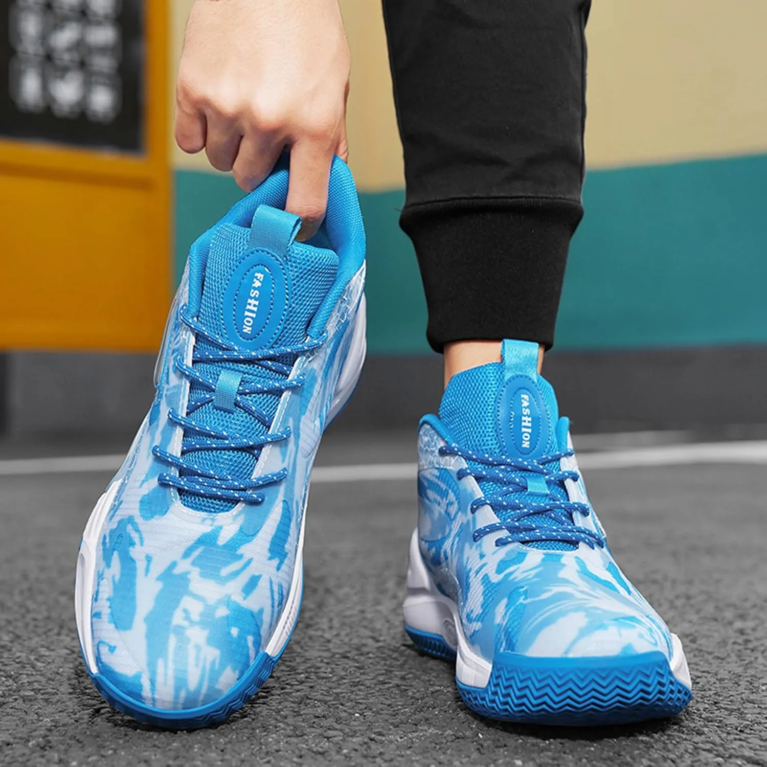 Men's Women's Multi-Color Graffiti Mesh Lightweight Anti Slip Arch Support Casual Training Sports Basketball Shoes, Comfortable Wide Version Road Running Shoes, Street Youth Team Athletic Shoes