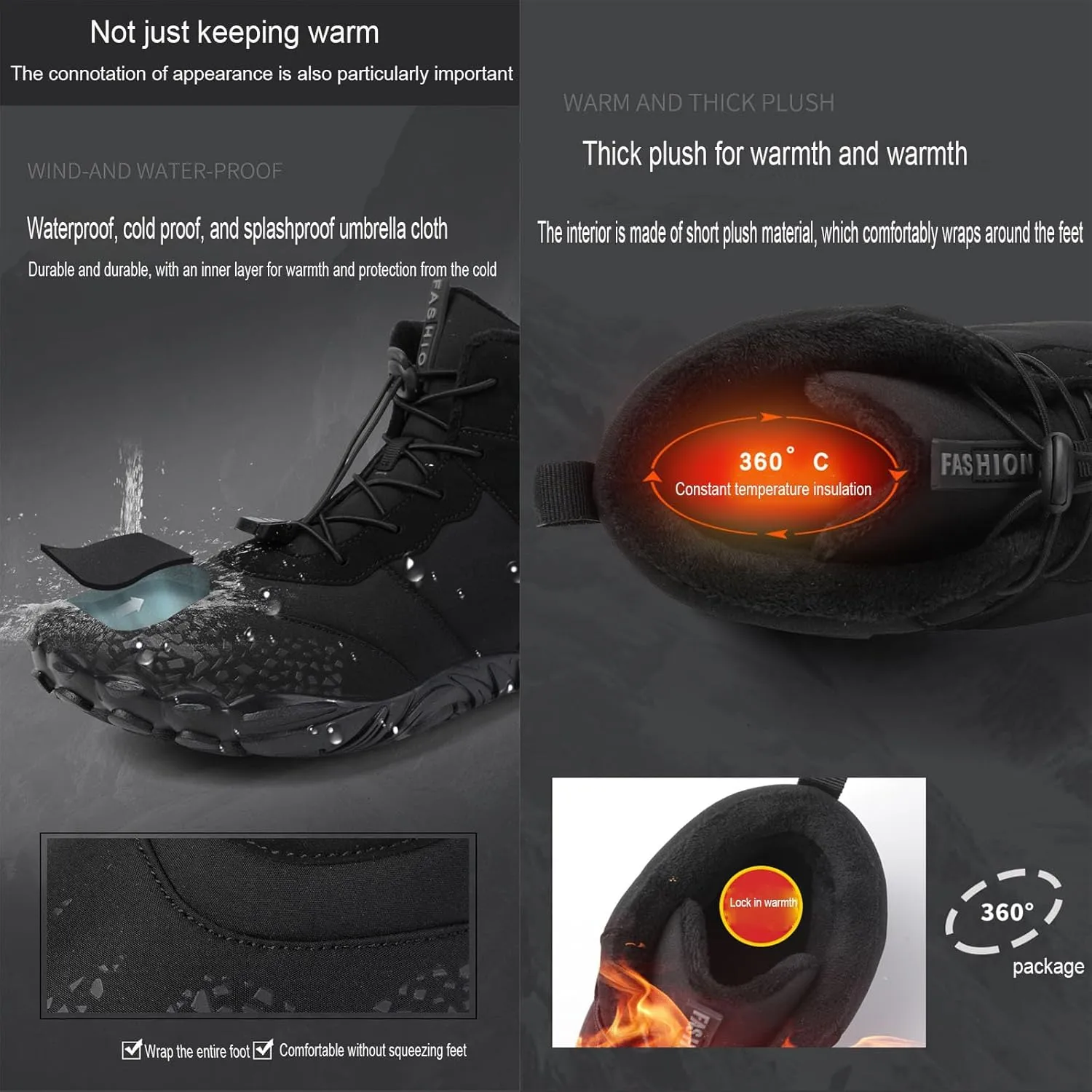 Myallfeet Barefoot Shoes Unisex Winter Boots Men's And Women's Outdoor Anti-Skid And Warm Insulation Hiking Cotton Boots Comfortable Fur Lined Snow Boots