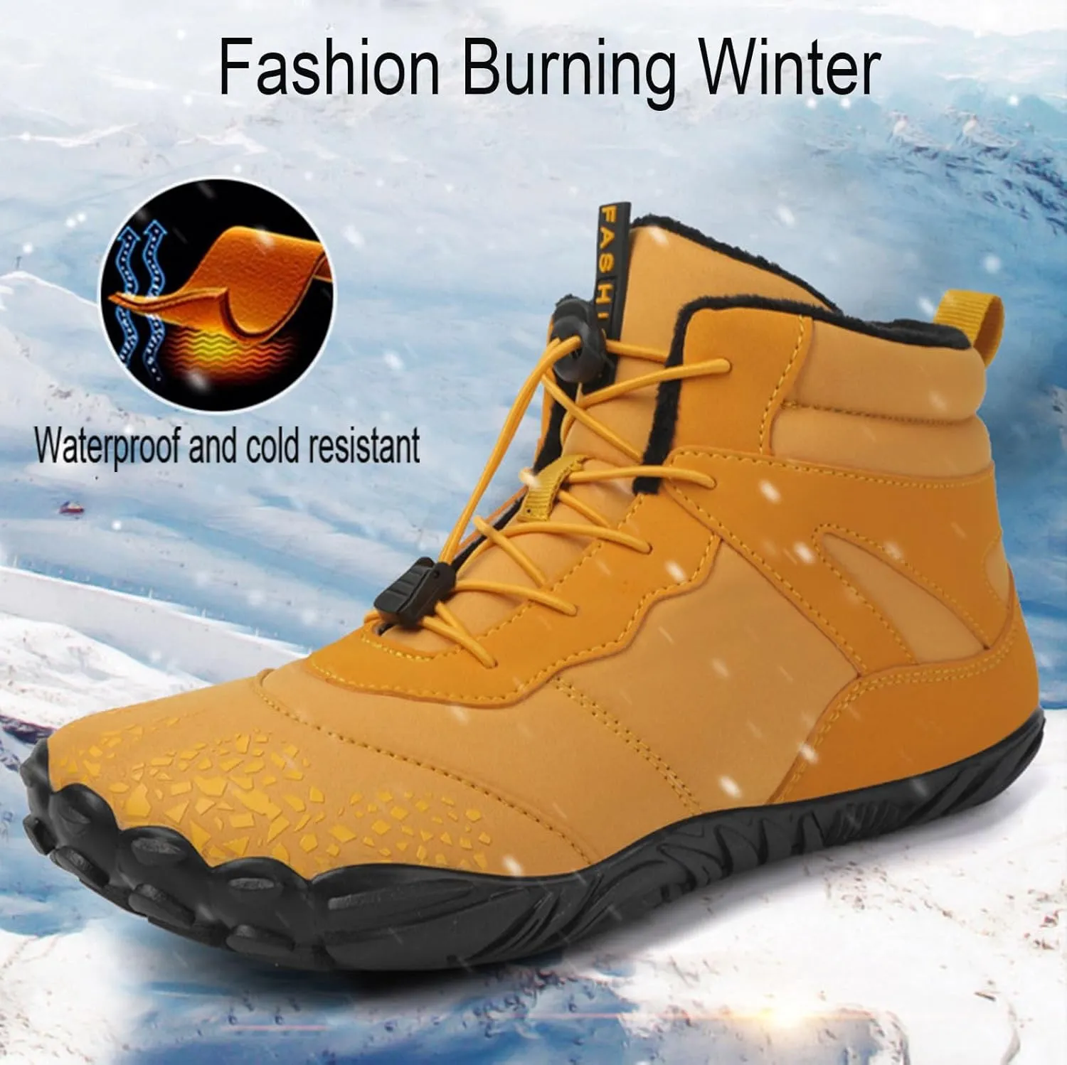 Myallfeet Barefoot Shoes Unisex Winter Boots Men's And Women's Outdoor Anti-Skid And Warm Insulation Hiking Cotton Boots Comfortable Fur Lined Snow Boots