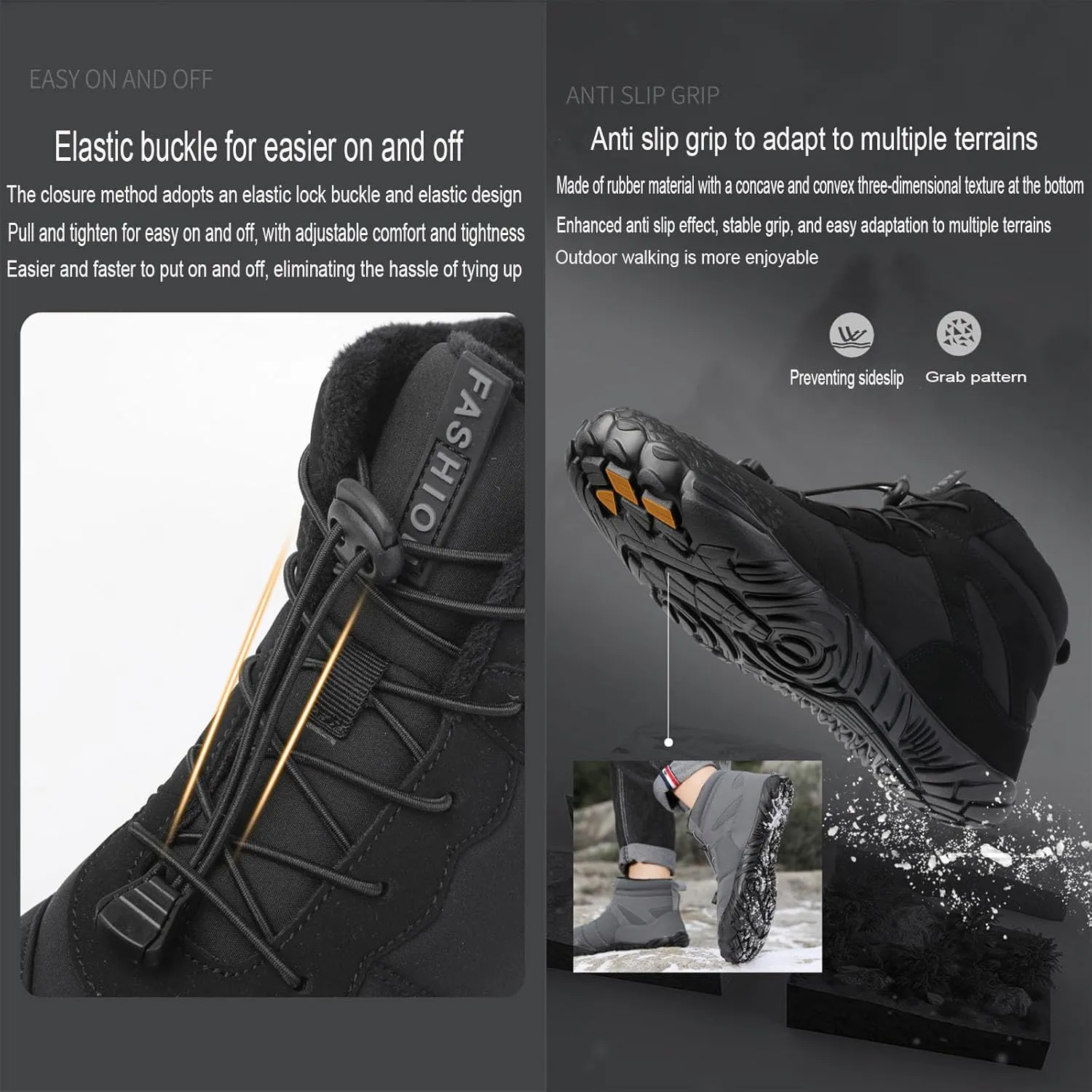 Myallfeet Barefoot Shoes Unisex Winter Boots Men's And Women's Outdoor Anti-Skid And Warm Insulation Hiking Cotton Boots Comfortable Fur Lined Snow Boots