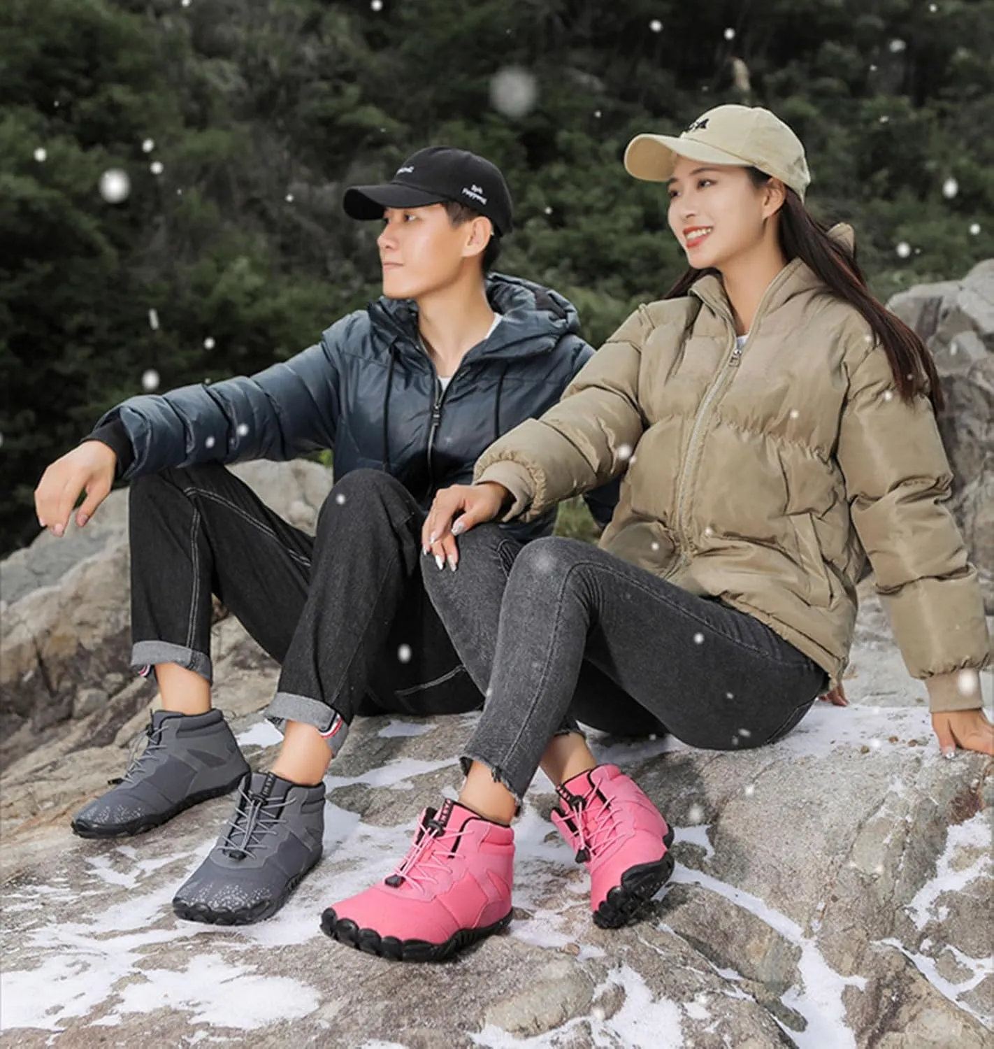 Myallfeet Barefoot Shoes Unisex Winter Boots Men's And Women's Outdoor Anti-Skid And Warm Insulation Hiking Cotton Boots Comfortable Fur Lined Snow Boots