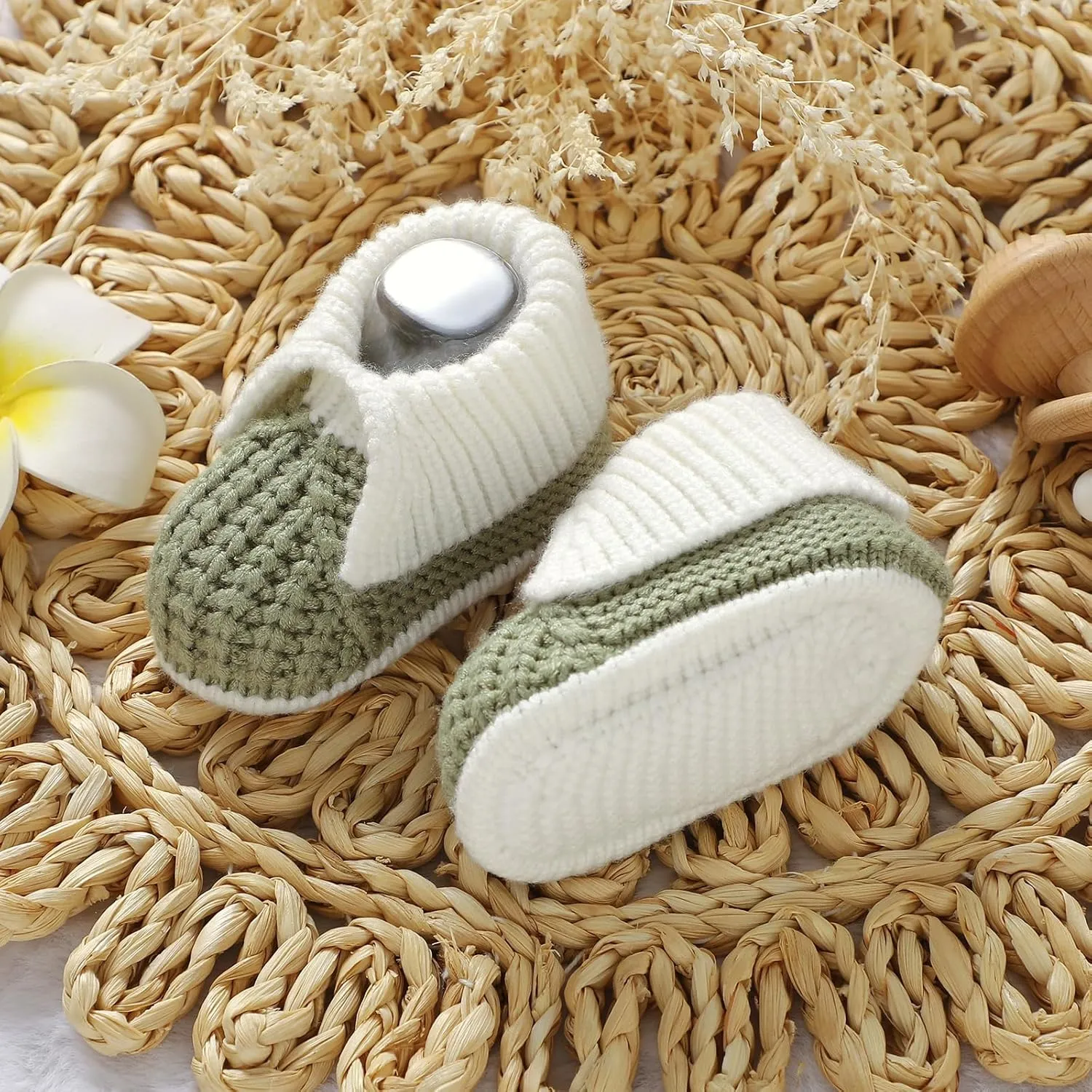 Neiwech Baby Booties Newborn Knit Infant Sock Shoes Soft Cozy Crochet Booties for Toddler Boy Girl