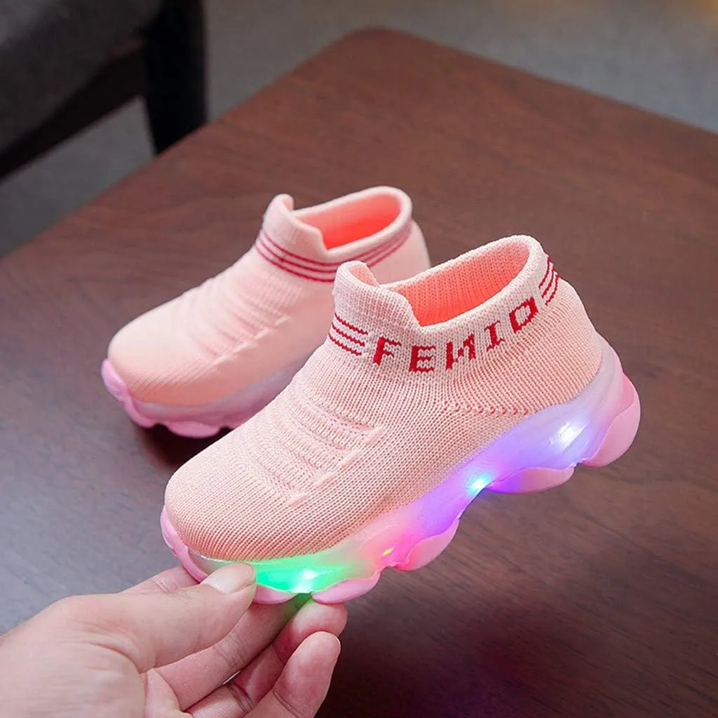 POLG Kids Sneakers for Boys Girls Running Tennis Shoes LED Light Luminous Lightweight Breathable Sport Athletic