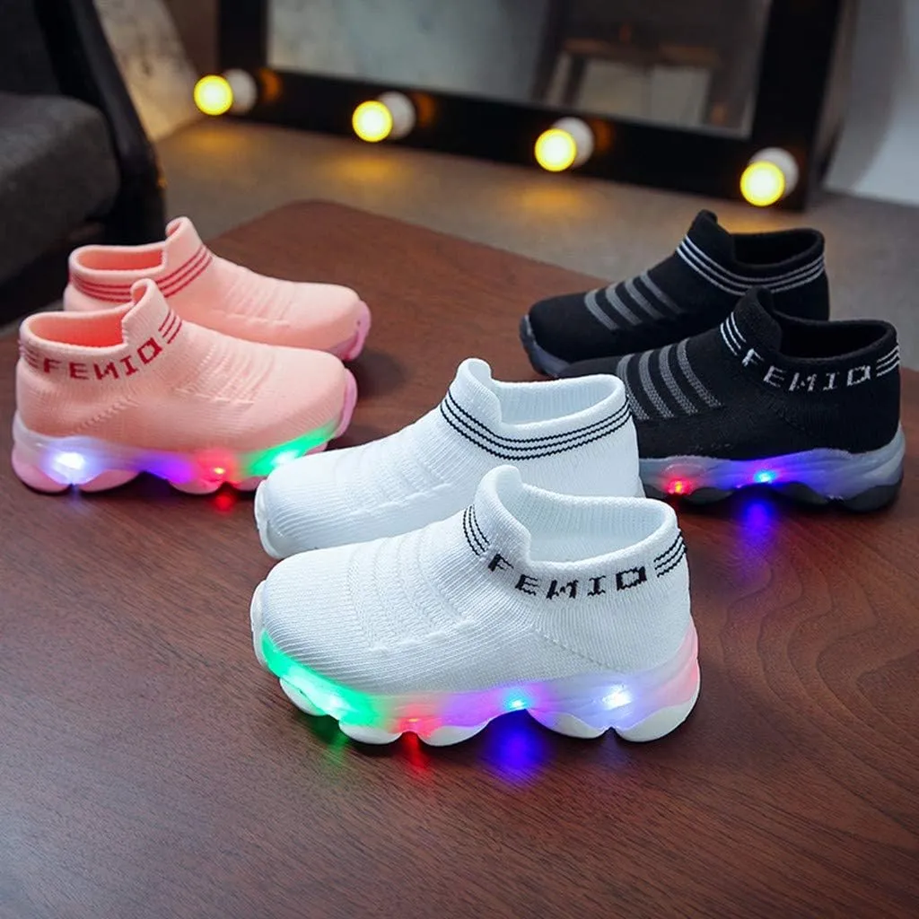 POLG Kids Sneakers for Boys Girls Running Tennis Shoes LED Light Luminous Lightweight Breathable Sport Athletic