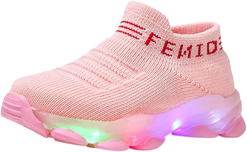 POLG Kids Sneakers for Boys Girls Running Tennis Shoes LED Light Luminous Lightweight Breathable Sport Athletic