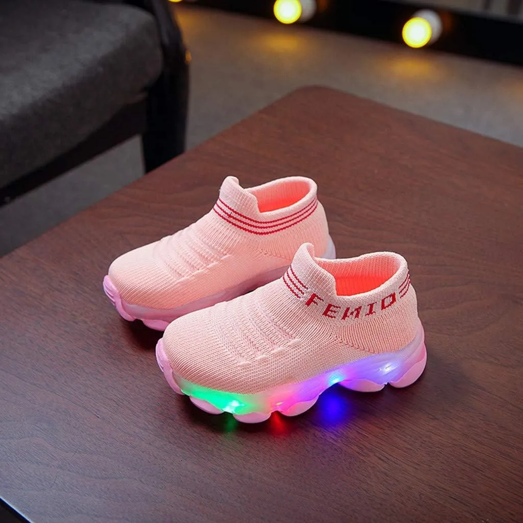 POLG Kids Sneakers for Boys Girls Running Tennis Shoes LED Light Luminous Lightweight Breathable Sport Athletic