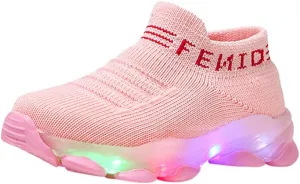 POLG Kids Sneakers for Boys Girls Running Tennis Shoes LED Light Luminous Lightweight Breathable Sport Athletic