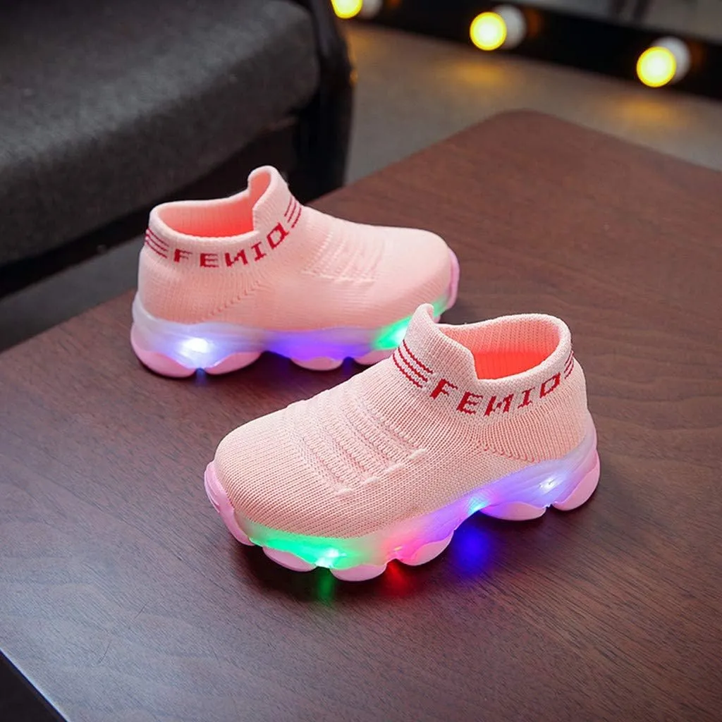 POLG Kids Sneakers for Boys Girls Running Tennis Shoes LED Light Luminous Lightweight Breathable Sport Athletic