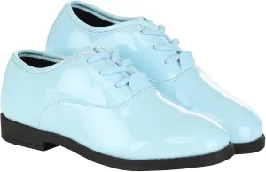 Powder Blue Shiny Tuxedo Shoes for Kids - Child, Faux Patent Leather, Lace-Up, Rubber Soles