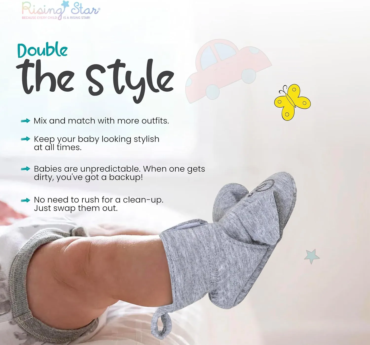 Rising Star Baby-Girl's Fleece Boots 0-12 Months Non Slip Grippers Slippers That Stay on Snow