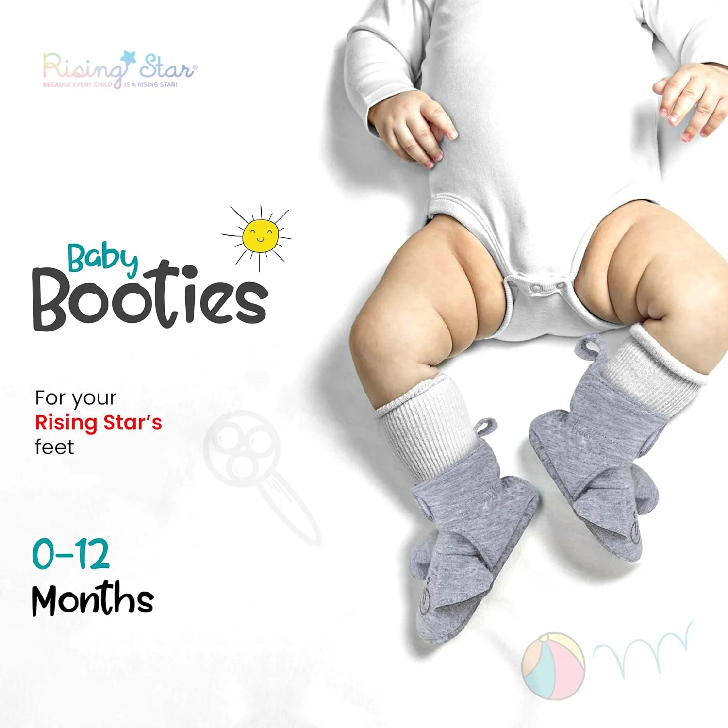 Rising Star Baby-Girl's Fleece Boots 0-12 Months Non Slip Grippers Slippers That Stay on Snow