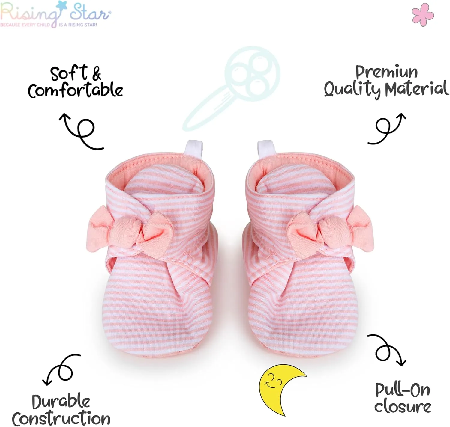 Rising Star Baby-Girl's Fleece Boots 0-12 Months Non Slip Grippers Slippers That Stay on Snow