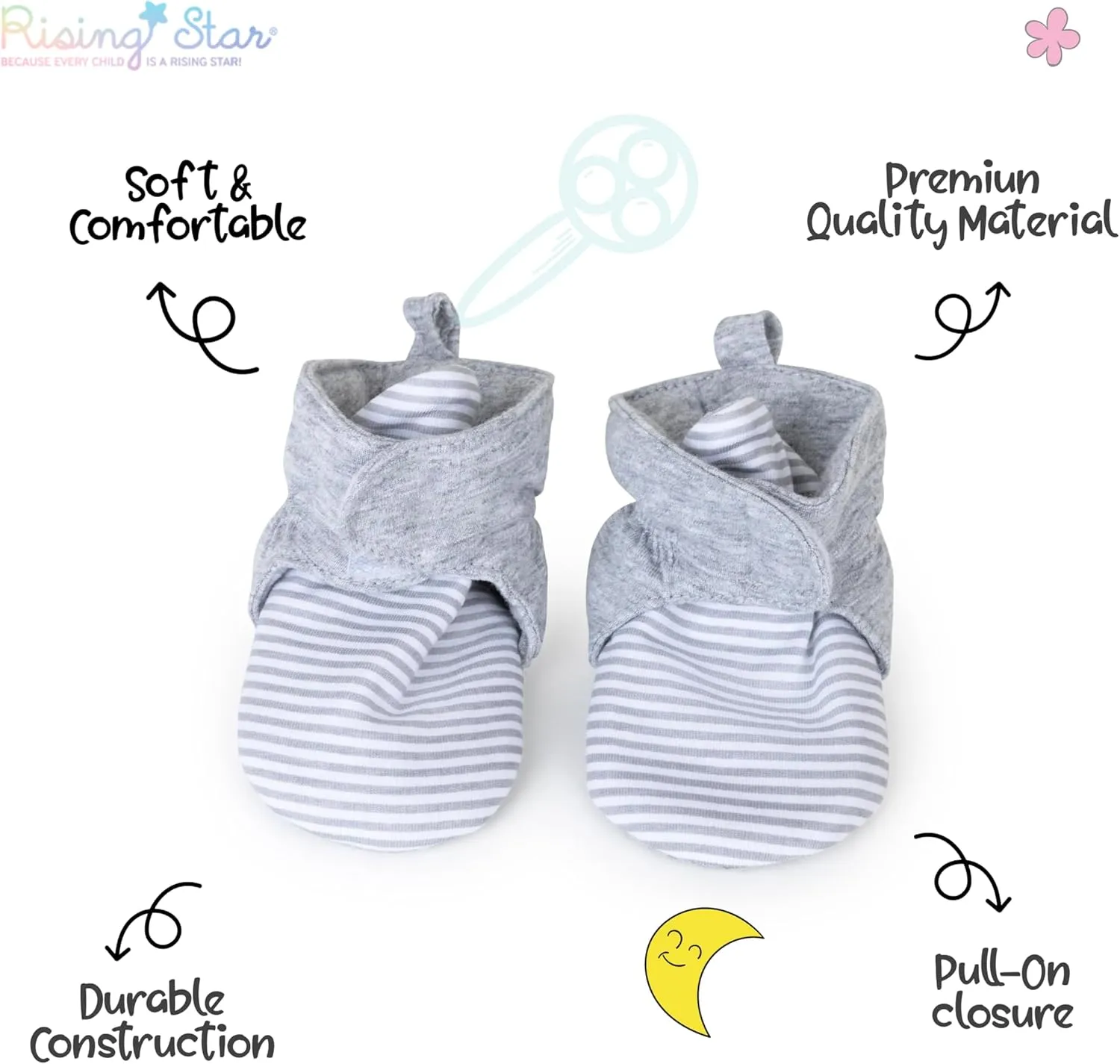 Rising Star Baby-Girl's Fleece Boots 0-12 Months Non Slip Grippers Slippers That Stay on Snow