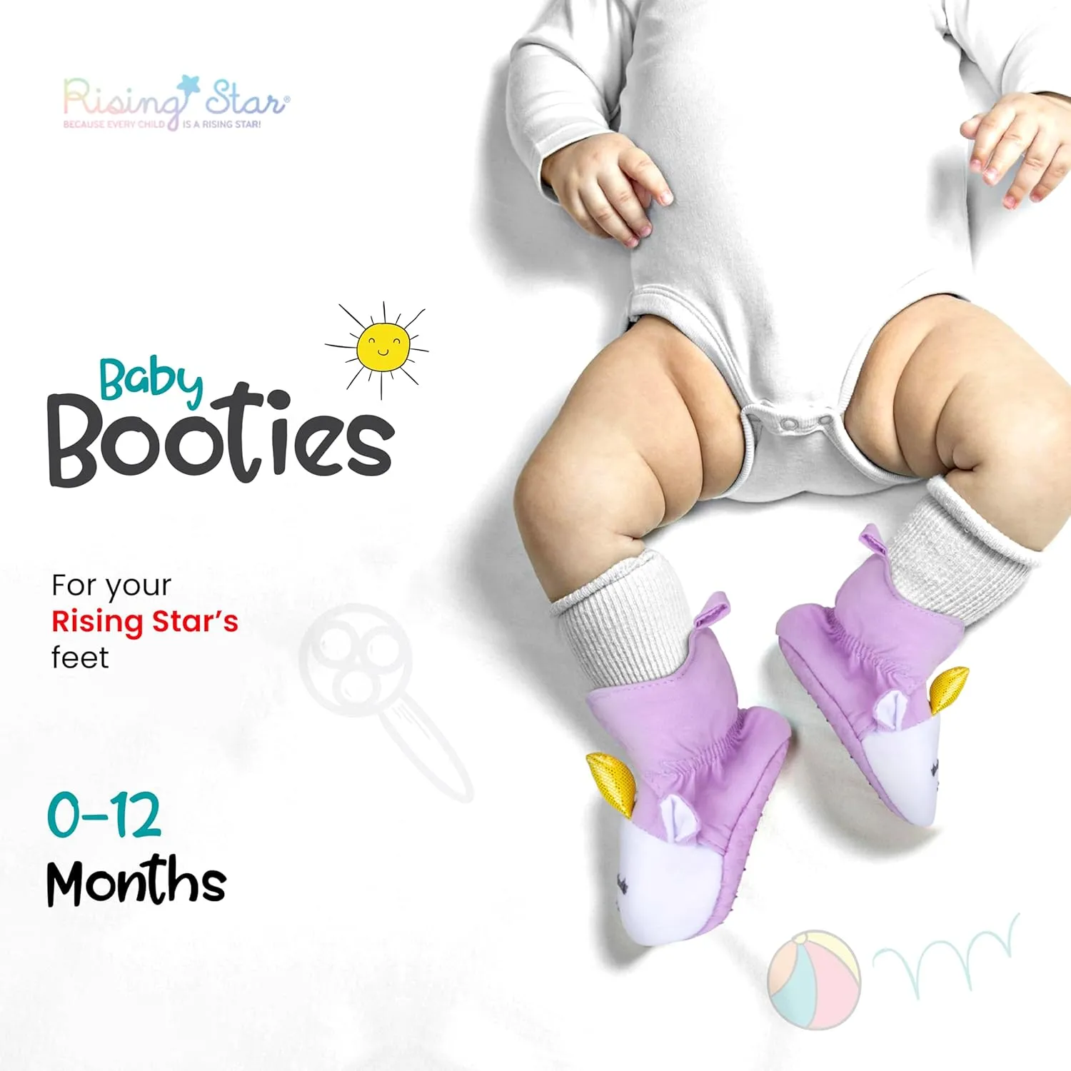 Rising Star Baby-Girl's Fleece Boots 0-12 Months Non Slip Grippers Slippers That Stay on Snow