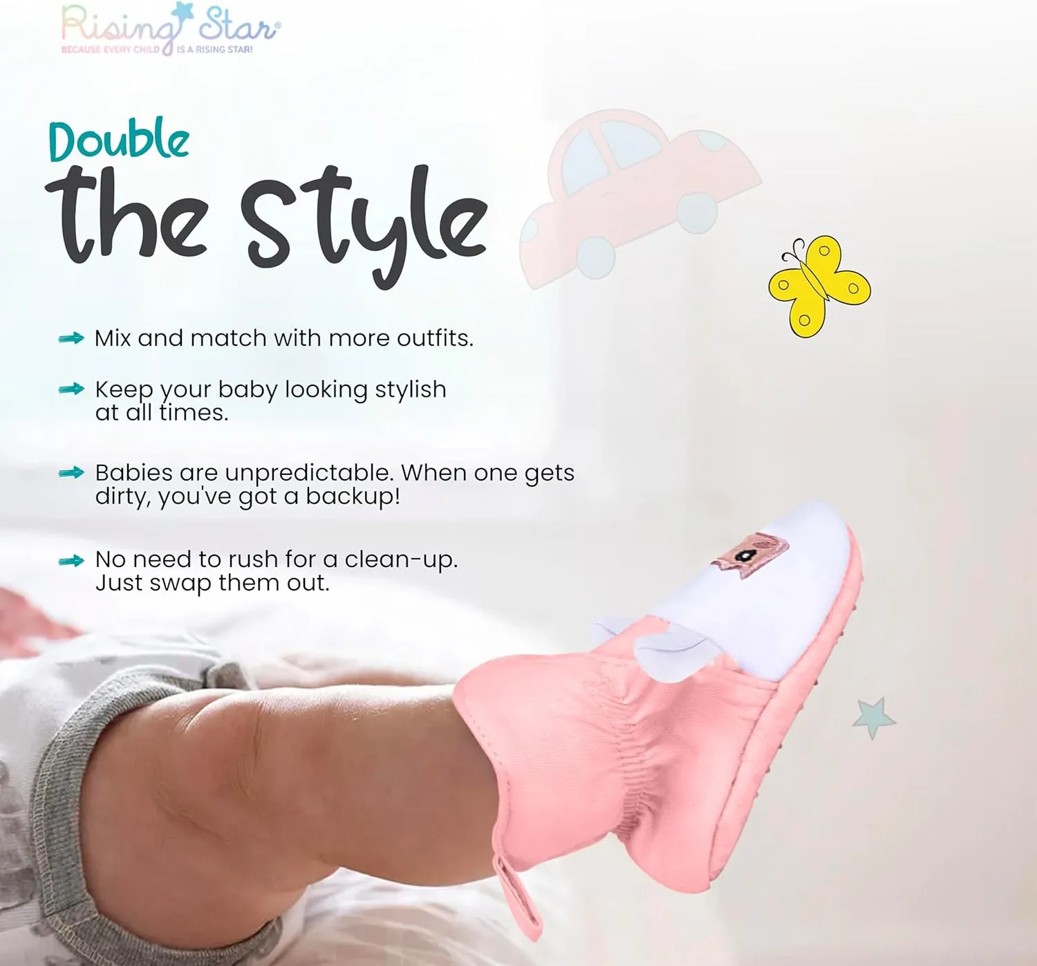 Rising Star Baby-Girl's Fleece Boots 0-12 Months Non Slip Grippers Slippers That Stay on Snow