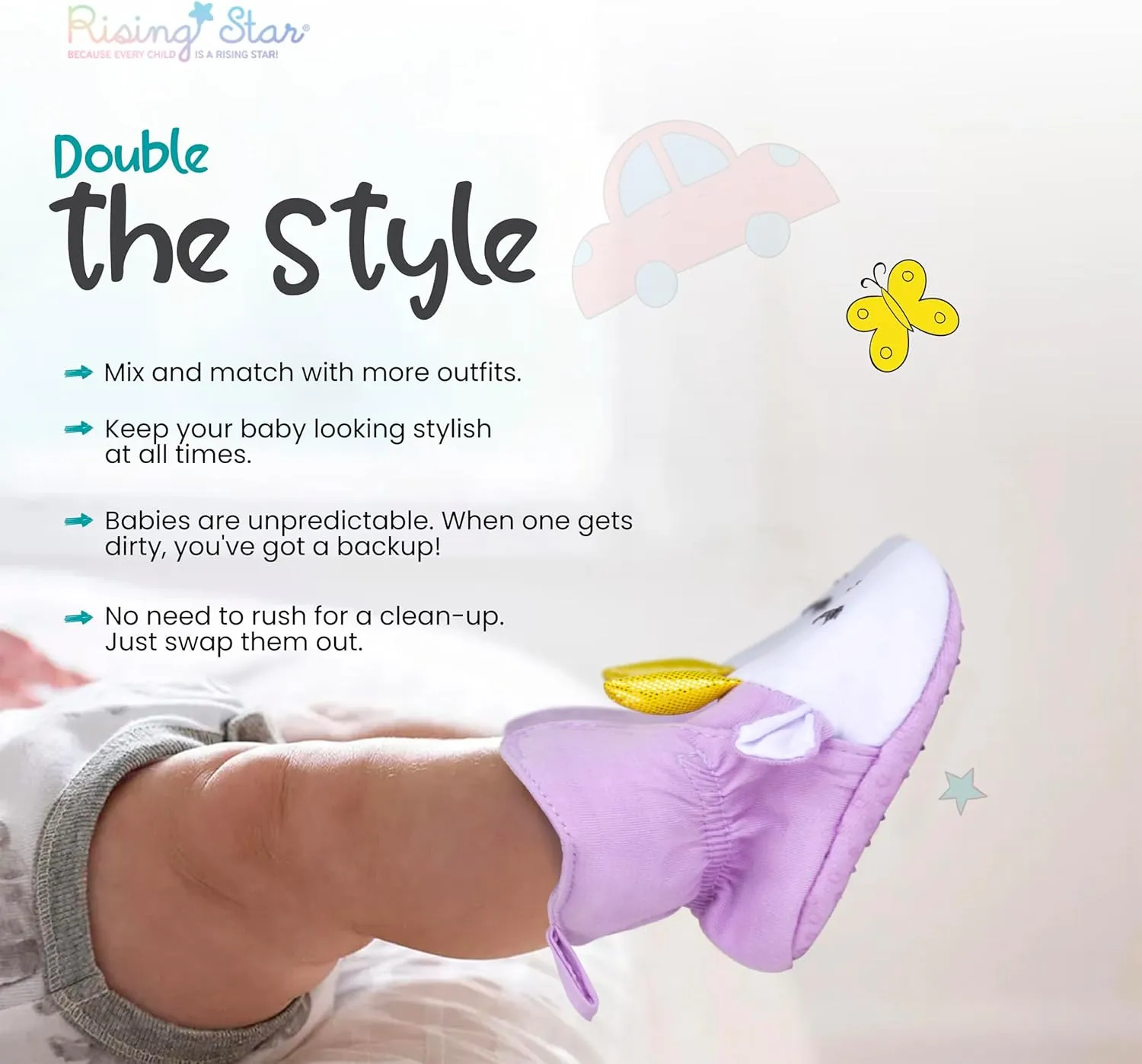 Rising Star Baby-Girl's Fleece Boots 0-12 Months Non Slip Grippers Slippers That Stay on Snow