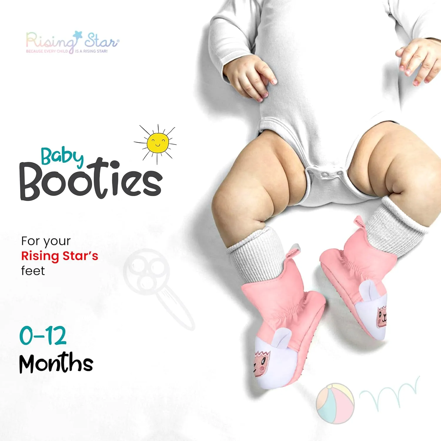 Rising Star Baby-Girl's Fleece Boots 0-12 Months Non Slip Grippers Slippers That Stay on Snow