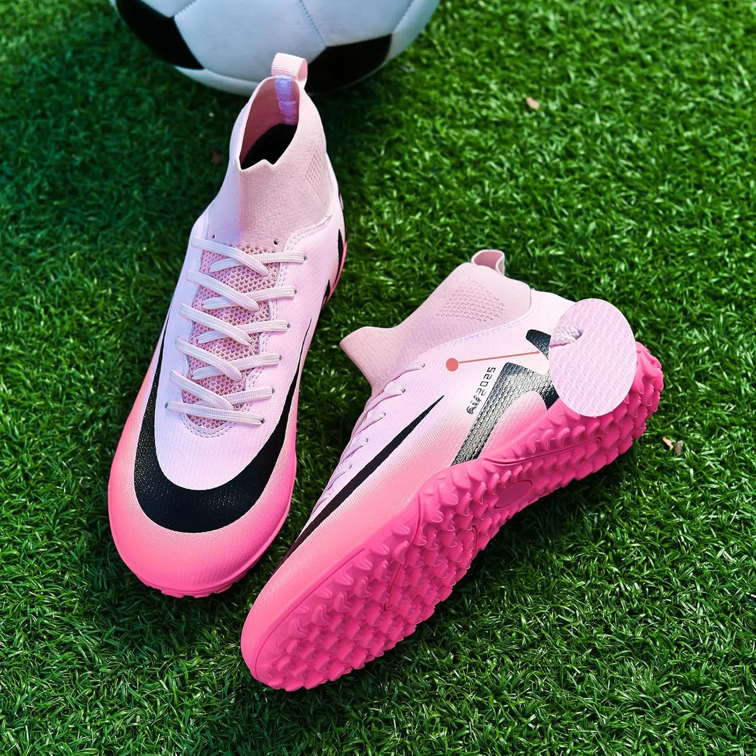 SARW Turf Mens High-Top Soccer Cleats Womens Football Shoes for Boys Girls Beginners Lightweight Youth Professional Indoor Outdoor Black Purple Pink Beige