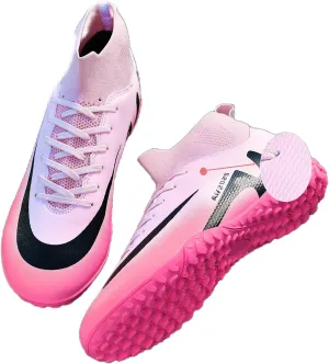 SARW Turf Mens High-Top Soccer Cleats Womens Football Shoes for Boys Girls Beginners Lightweight Youth Professional Indoor Outdoor Black Purple Pink Beige