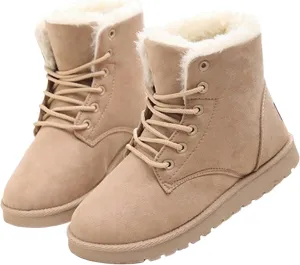 Snow Boots for Women Women's Ankle Boots Winter Cloth Lace up Round Toe Warm Comfortable Outdoor Short Leather Boots