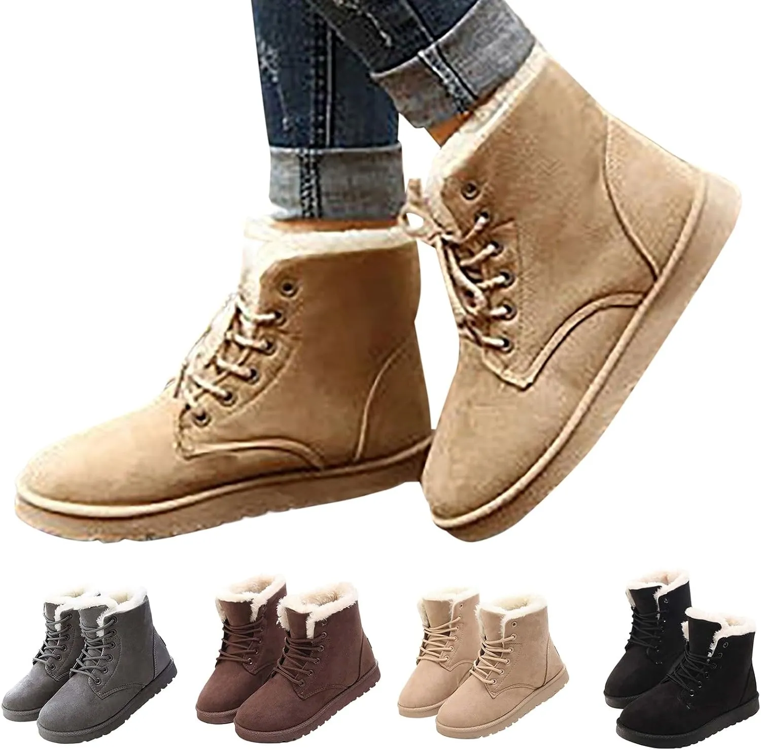 Snow Boots for Women Women's Ankle Boots Winter Cloth Lace up Round Toe Warm Comfortable Outdoor Short Leather Boots