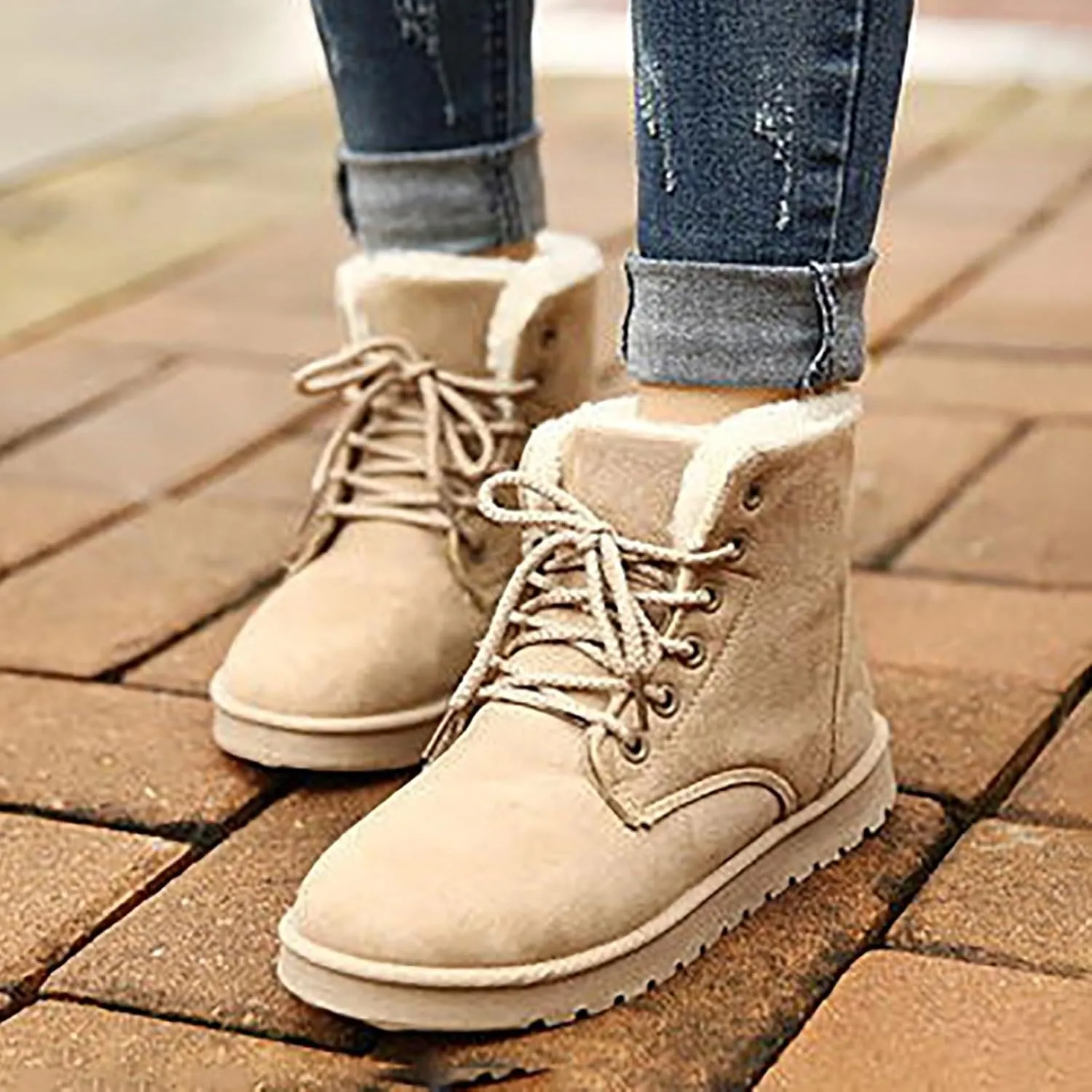 Snow Boots for Women Women's Ankle Boots Winter Cloth Lace up Round Toe Warm Comfortable Outdoor Short Leather Boots