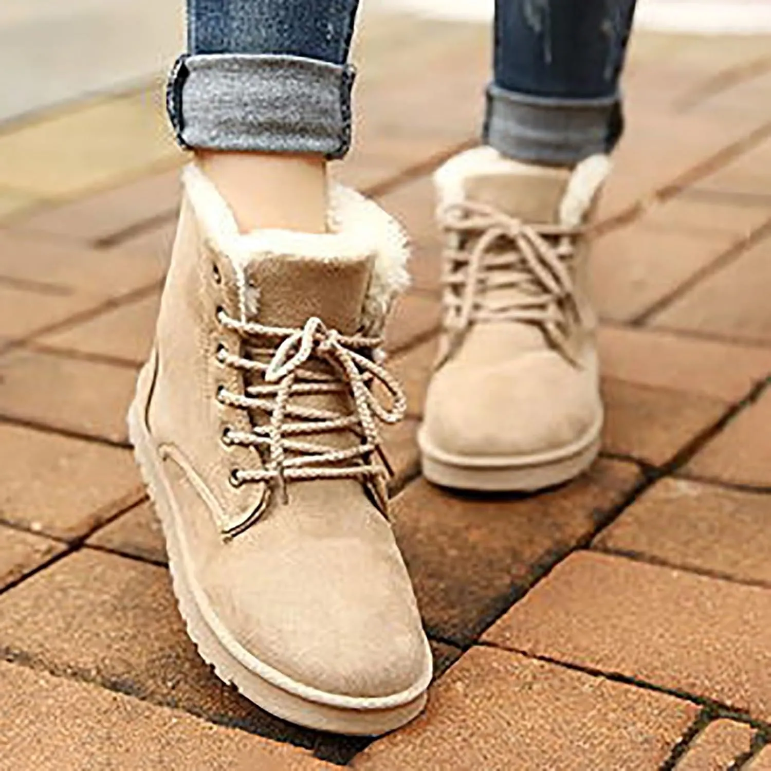Snow Boots for Women Women's Ankle Boots Winter Cloth Lace up Round Toe Warm Comfortable Outdoor Short Leather Boots