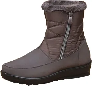 Snow Boots for Womens Winter Shoes Warm Fleece Lined Mid Calf Boots Women Anti Slip Water-proof Side Zipper Comfortable Outdoor Boot Platform Wedge Booties for Ladies Walking Hiking Shoes