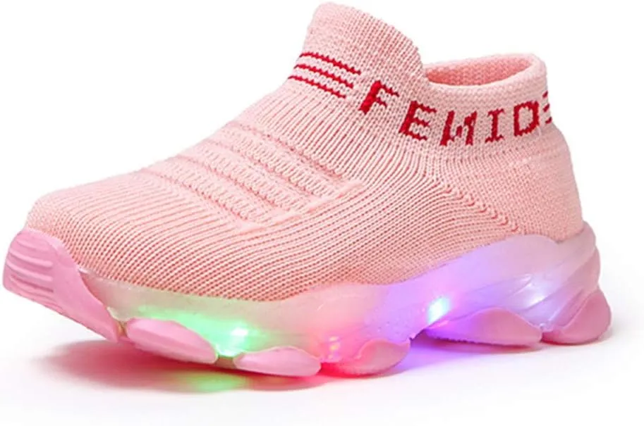 Sport Shoes Girls Boys Children Baby Run Casual Socks Letter Led Luminous Mesh Baby Shoes Every Step Shoes (Pink, 3.5-4 Years)