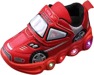 Toddler Boys Light Up Shoes Car Pattern Luminous Sport Sneaker, Kids Fashion Stylish Cute Soft Sole Athletic Shoes