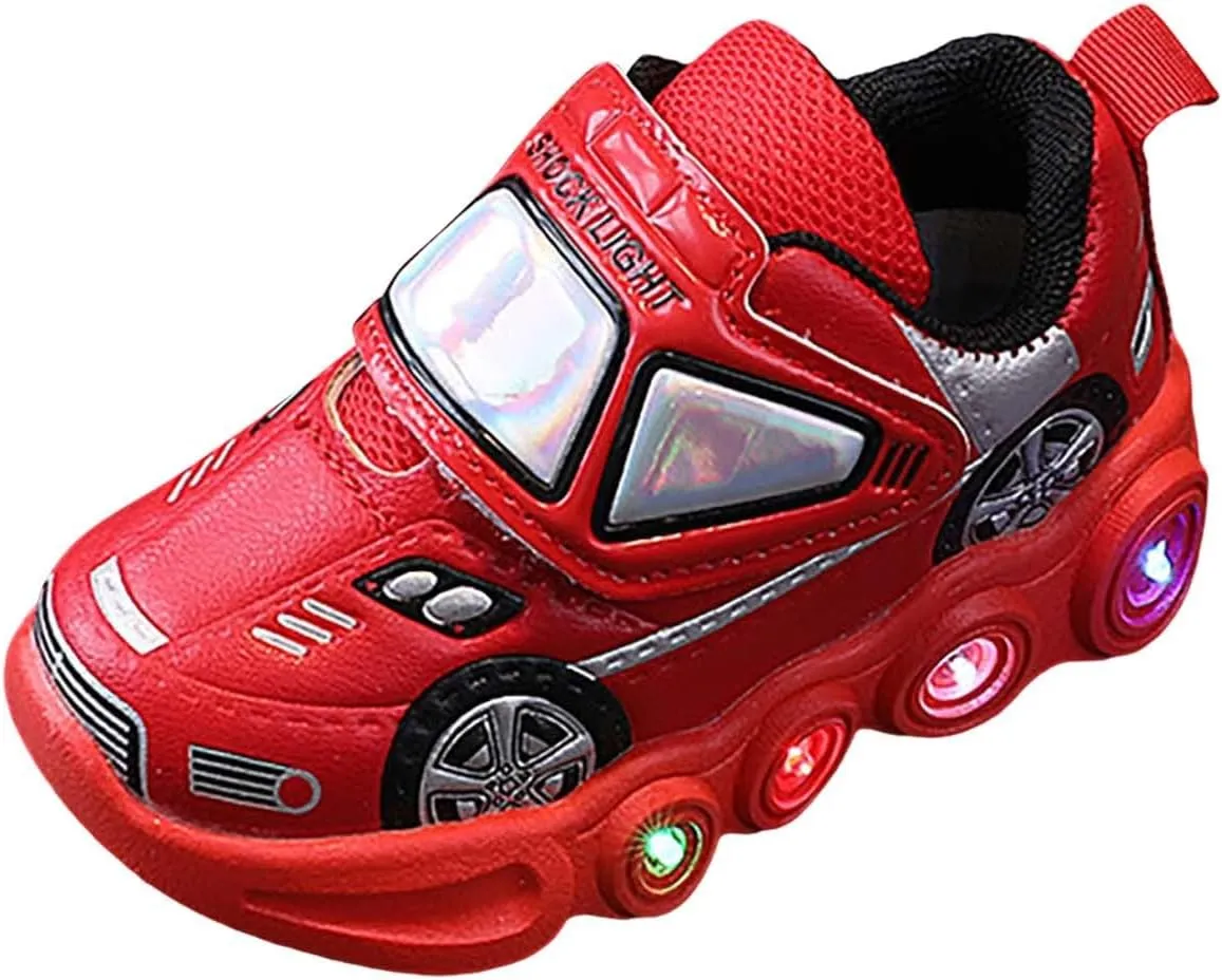 Toddler Boys Light Up Shoes Car Pattern Luminous Sport Sneaker, Kids Fashion Stylish Cute Soft Sole Athletic Shoes