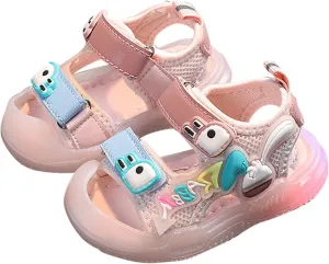 Toddler Luminous Sandals Cute Open Toe Anti Slip Flat Shoes for Boys Girls Lightweight Luminous Flashing Sneakers