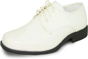 vangelo Boy Dress Shoe Tux-1 Oxford Tuxedo Shoe for Prom, Uniform, Prom and Formal Events Ivory Patent Size Little Kid 11K