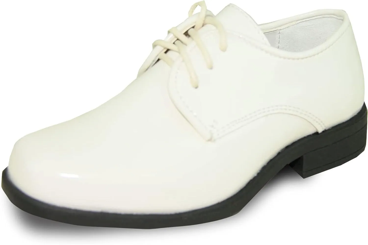 vangelo Boy Dress Shoe Tux-1 Oxford Tuxedo Shoe for Prom, Uniform, Prom and Formal Events Ivory Patent Size Little Kid 11K