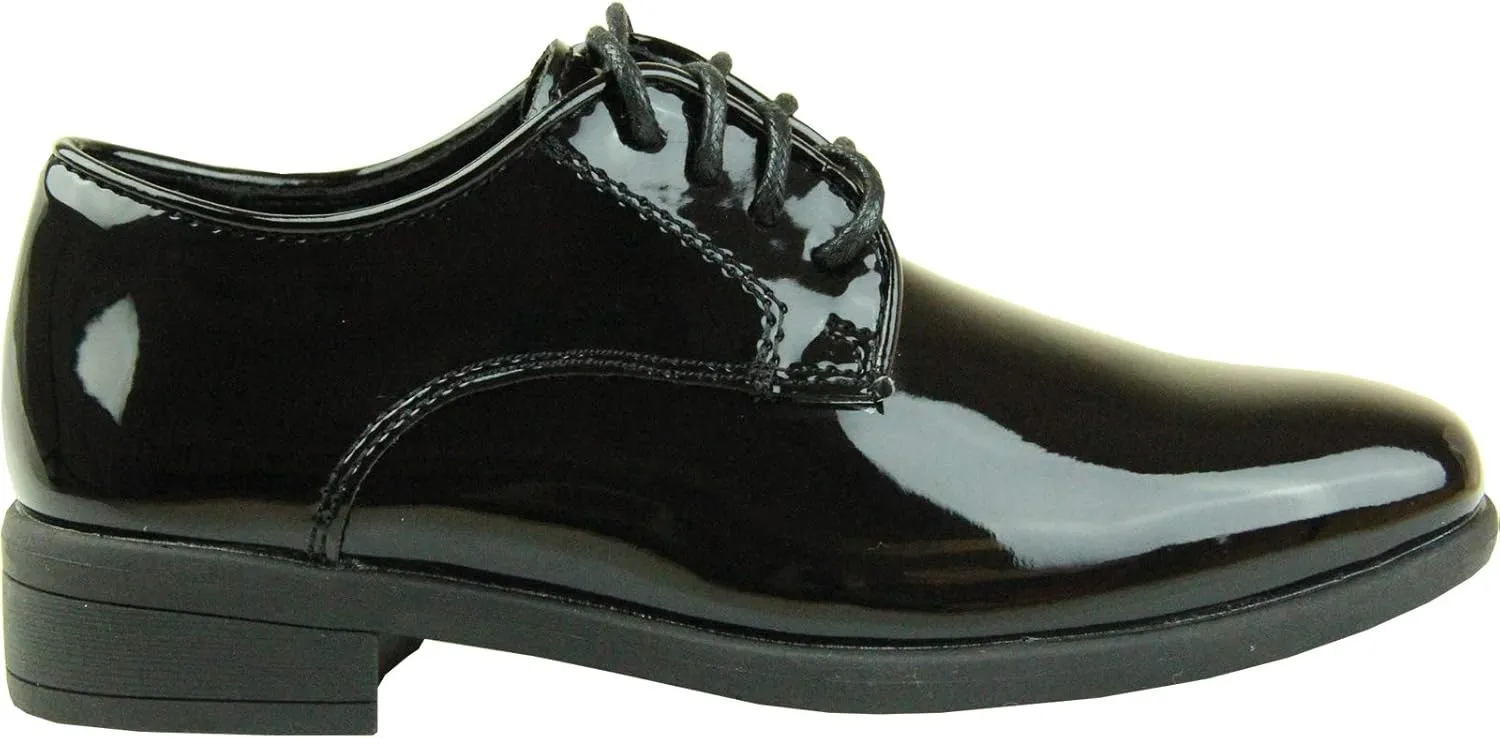 VANGELO Boy Kid Dress Shoes Fashion Oxford Lace Up Tuxedo Shoes for Prom, Uniform, Wedding Formal Events Size from Toddler to Big Kid