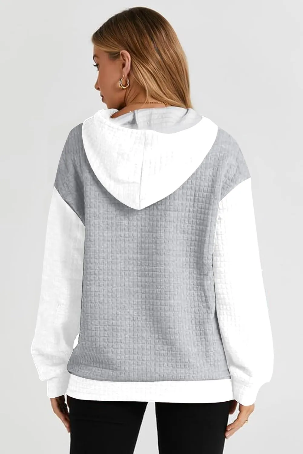 VILOVE Game Day Hooded Sweatshirt Women Funny Football Graphic Shirt Waffle Knit Game Day Pullover Hoodies Long Sleeve