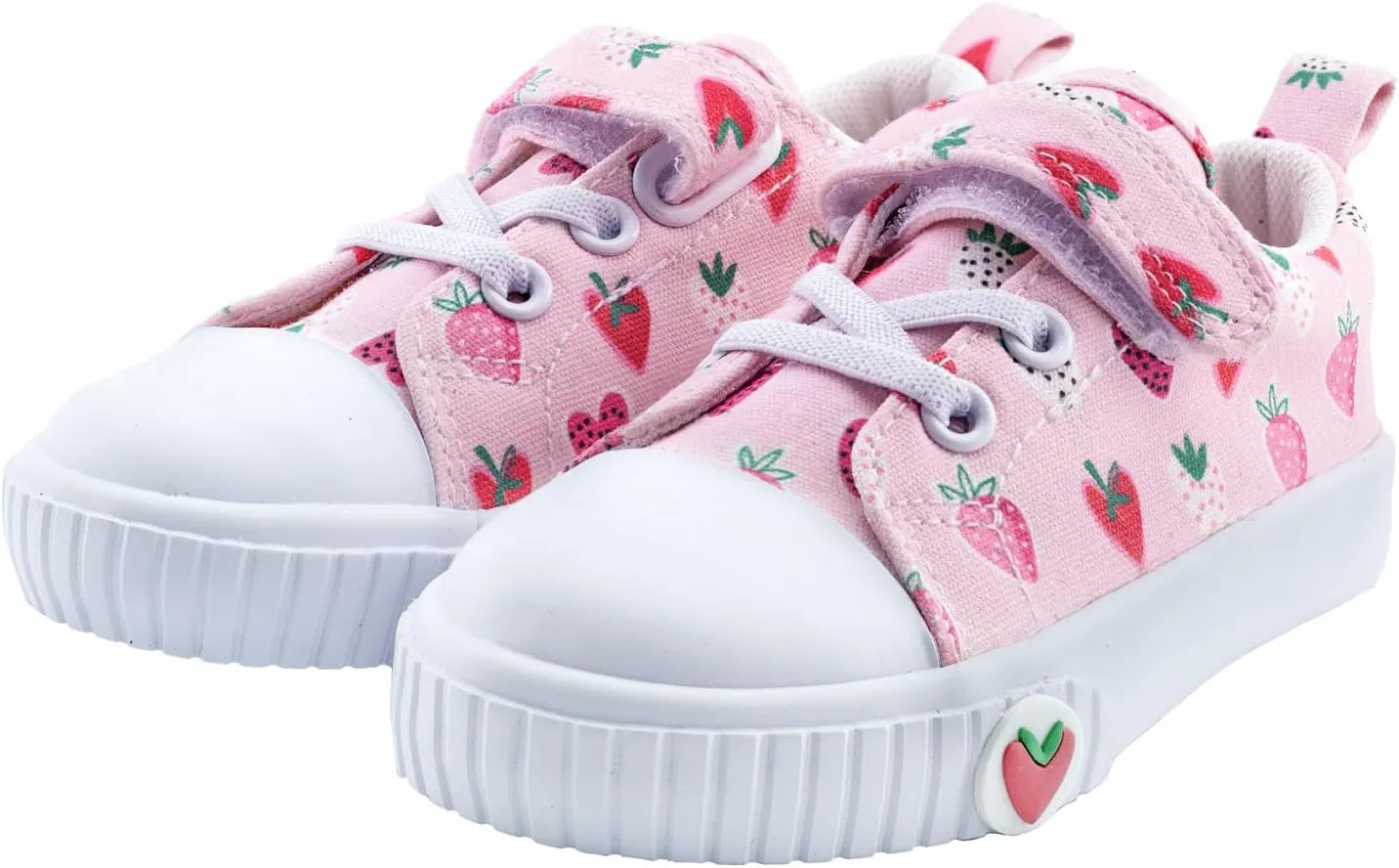 waddle wonder Strawberry Print Toddler Shoes for Girls, Canvas Casual Sneakers with Non-Slip Rubber Sole, Educational Left-Right Design