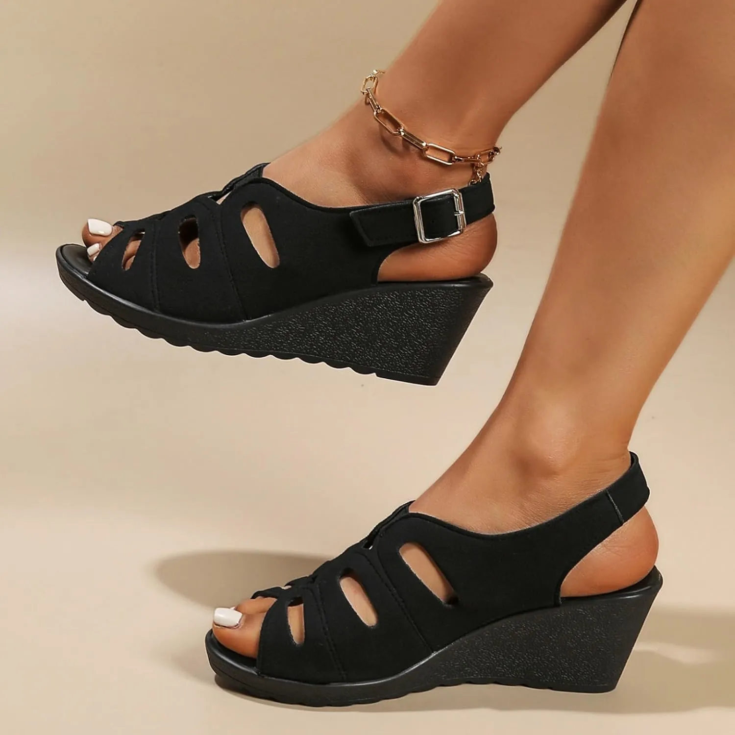 Wedge Sandals for Women 2025 Fish Mouth Slip On Orthopedic Sandals Summer Slip On Dress Shoes Open Toe Adjustable Buckle Beach Slides