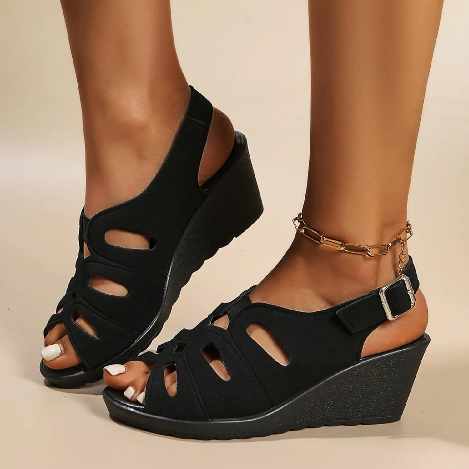 Wedge Sandals for Women 2025 Fish Mouth Slip On Orthopedic Sandals Summer Slip On Dress Shoes Open Toe Adjustable Buckle Beach Slides