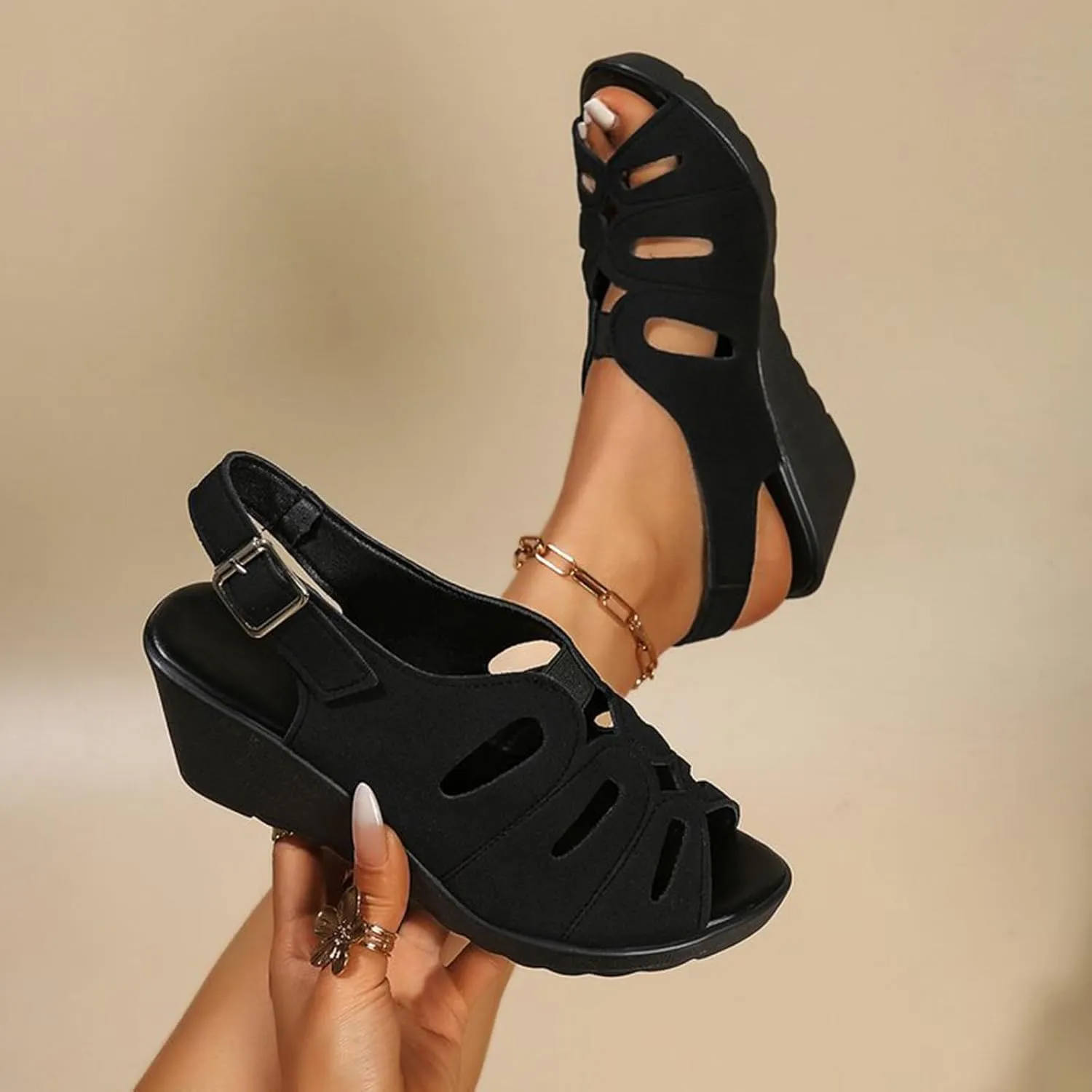 Wedge Sandals for Women 2025 Fish Mouth Slip On Orthopedic Sandals Summer Slip On Dress Shoes Open Toe Adjustable Buckle Beach Slides