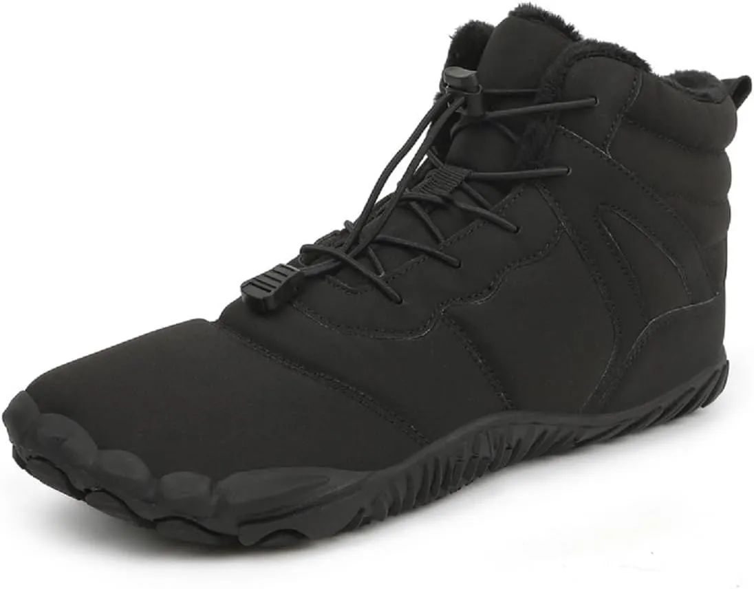 Winter Barefoot Hiking Boots for Men Women,Winter Wide Toe Barefoot Hiking Shoes Boots,Minimalist Snow Boots Barefoot,Five Finger Waterproof Fur Lining Sneakers